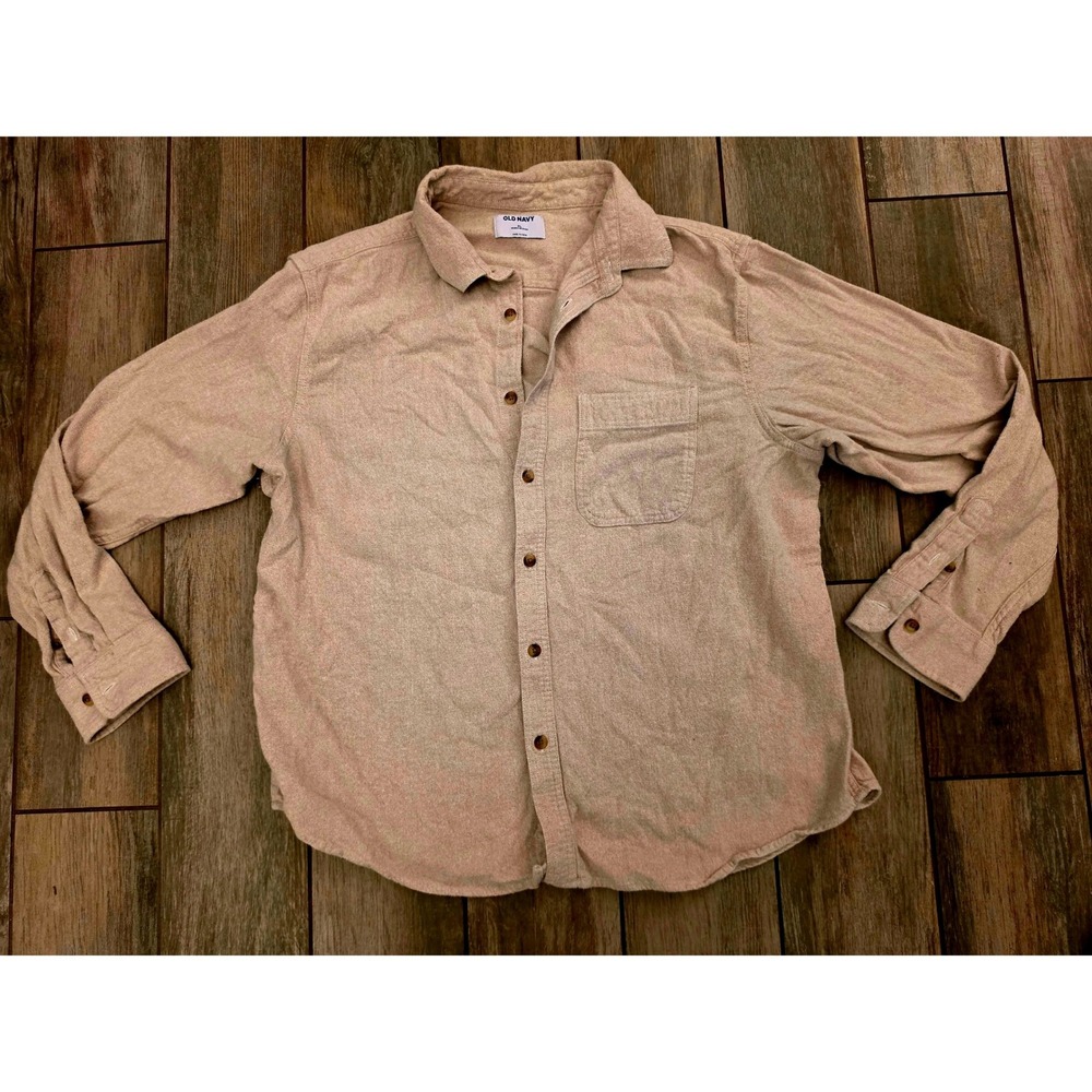 Old Navy Mens XL Flannel Shirt Double-Brushed Tan Shore Enough Relaxed Fit